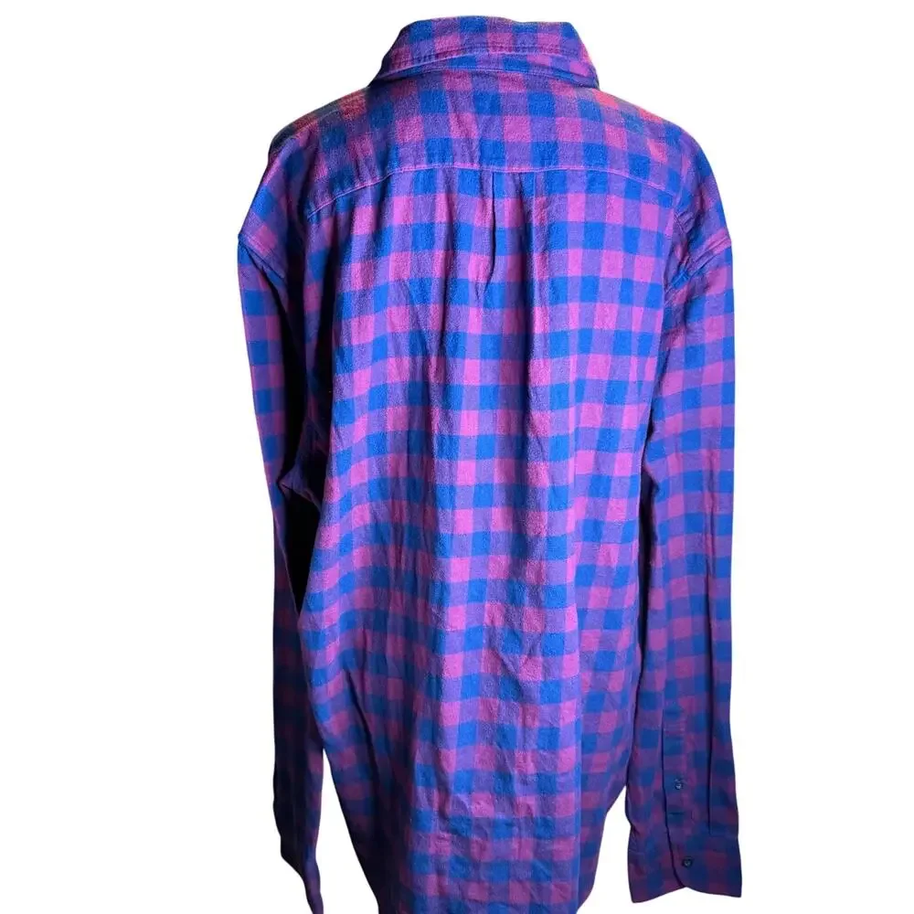 J.Crew Flannel Long Sleeve Button Up Shirt, Blue & Red Buffalo Plaid, Men's 2XL